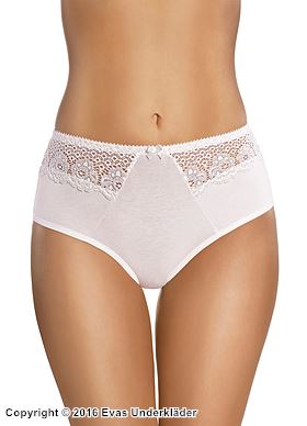 Briefs, high quality cotton, lace inlays, slightly higher waist